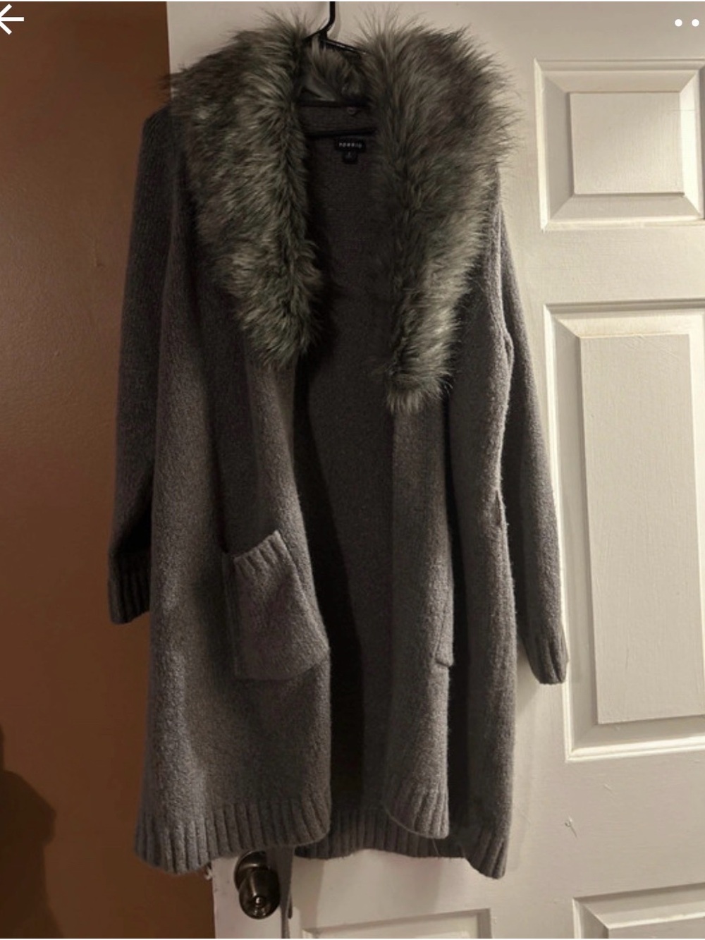 torrid Gray Faux-Fur Collar Open-Front Cardigan